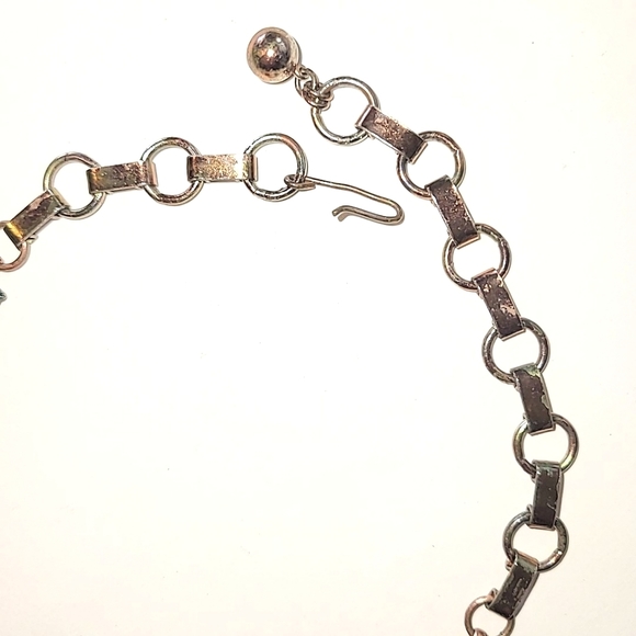 GREEN ENAMEL COPPER PLATED NECKLACE & EARRINGS - VINTAGE SET - Picture 10 of 11